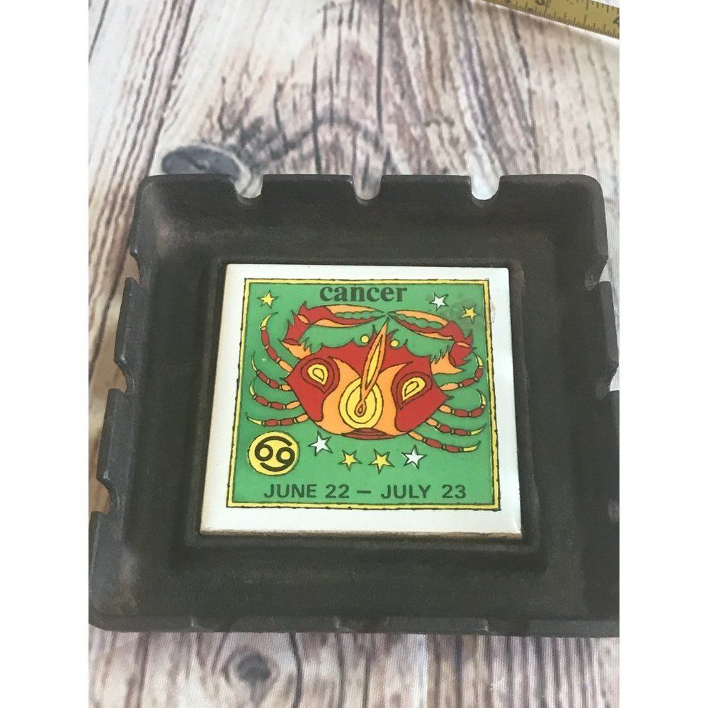 Vintage cast iron ceramic tile Cancer ash tray June 22- July 23.